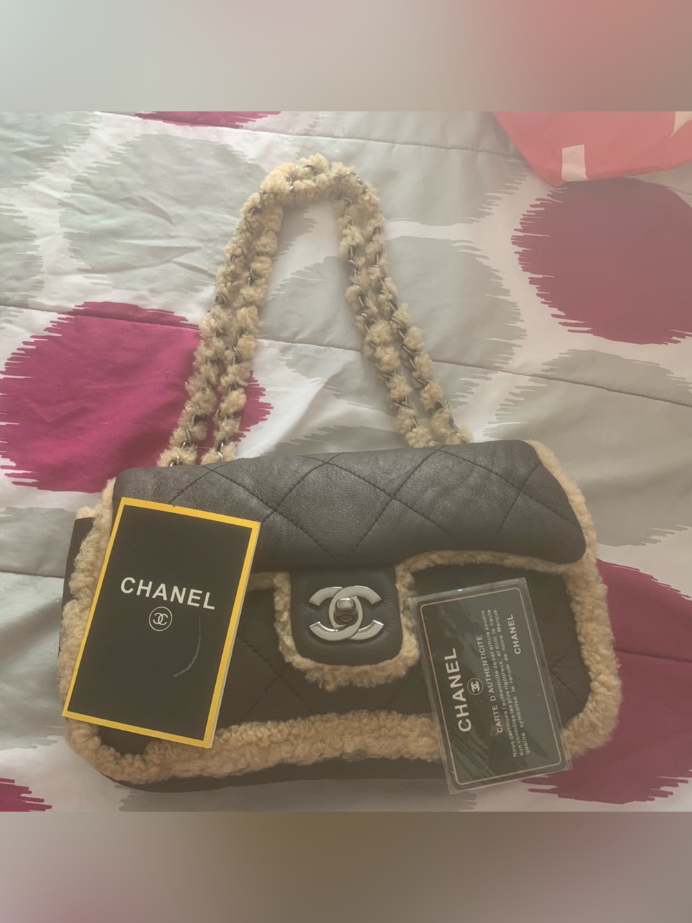 CHANEL Brown Matelase Mouton Shoulder Bag with Shearling Trim